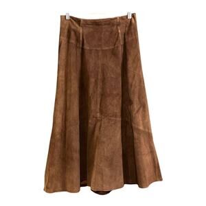 Vintage Made in USA Brown Suede Midi Skirt Quiet Luxury Equestrian Runway